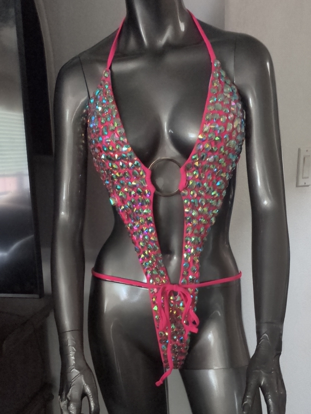 Source Unknown Hot Pink Rhinestone Monokini